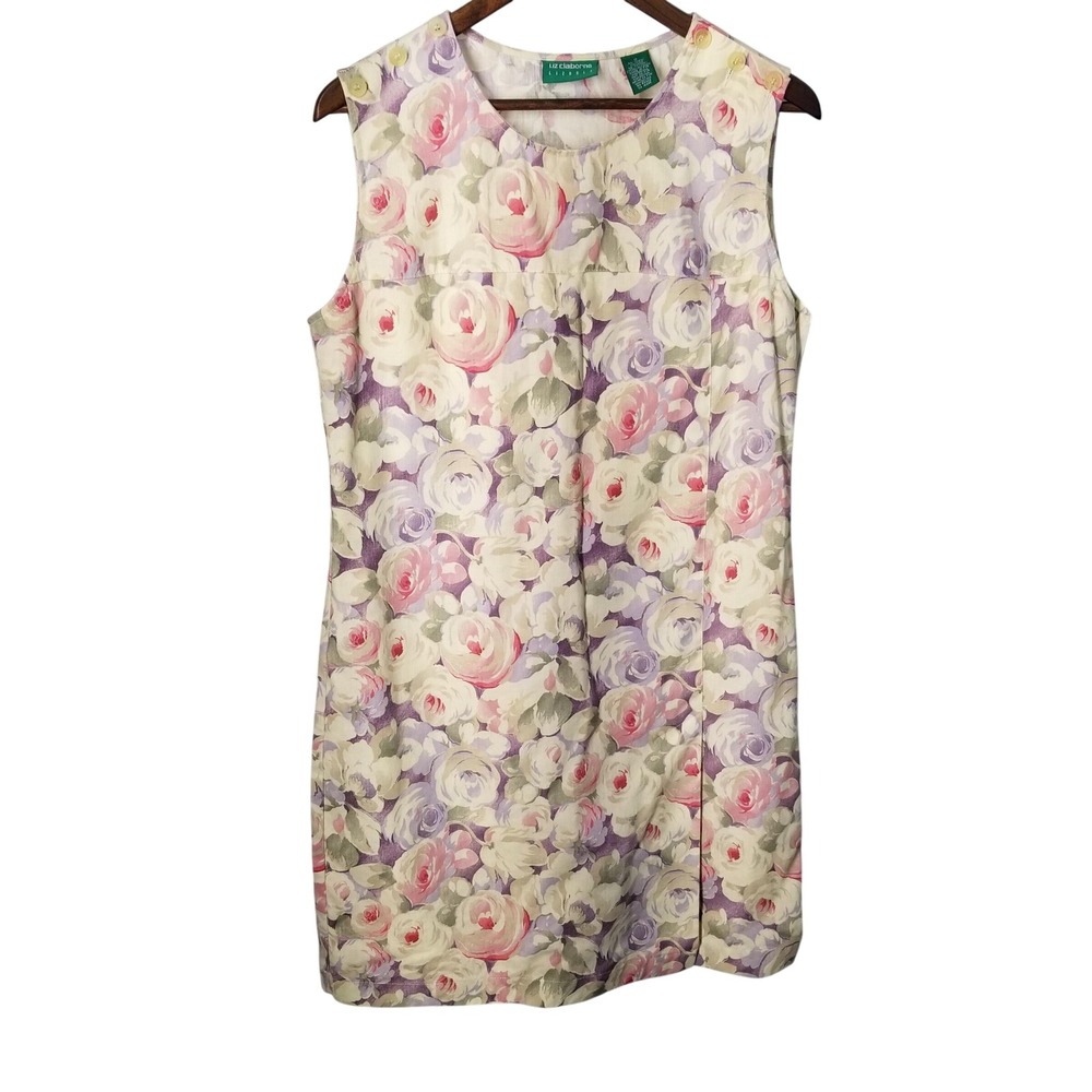 Liz Claiborne Lizgolf Vintage Floral Linen Blend Shift Skort Purple Pink Size 12 - Picture 1 of 12